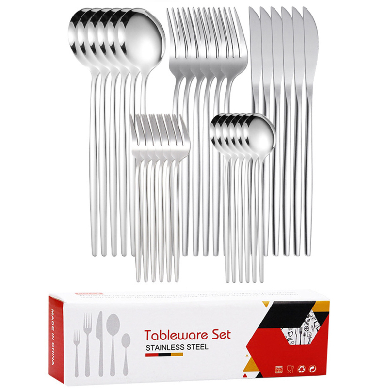 Tarpvalstybinis tiekimas, ryški Portugalija, 30 dalių nerūdijančio plieno stalo įrankiai, peilis, šakutė, šaukštas, šakutė vaisiams, šakutė desertui, šakutė arbatai