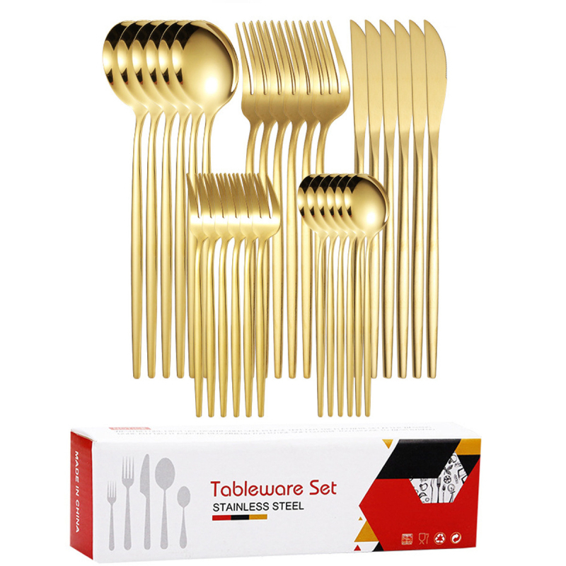 Tarpvalstybinis tiekimas, ryški Portugalija, 30 dalių nerūdijančio plieno stalo įrankiai, peilis, šakutė, šaukštas, šakutė vaisiams, šakutė desertui, šakutė arbatai