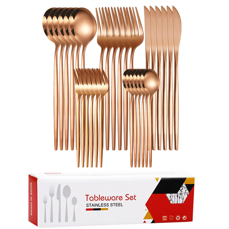 Tarpvalstybinis tiekimas, ryški Portugalija, 30 dalių nerūdijančio plieno stalo įrankiai, peilis, šakutė, šaukštas, šakutė vaisiams, šakutė desertui, šakutė arbatai