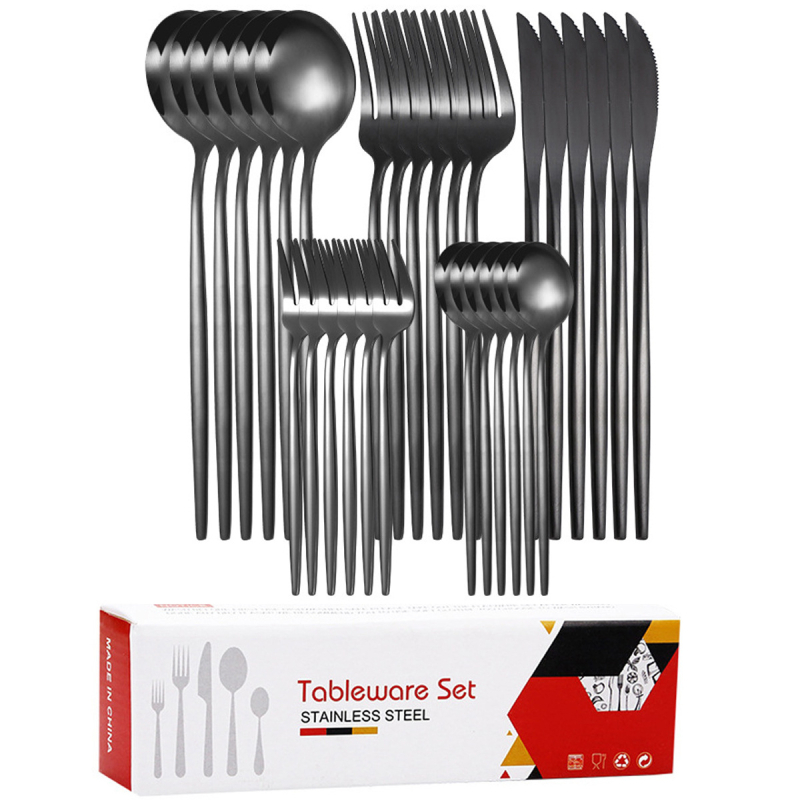 Tarpvalstybinis tiekimas, ryški Portugalija, 30 dalių nerūdijančio plieno stalo įrankiai, peilis, šakutė, šaukštas, šakutė vaisiams, šakutė desertui, šakutė arbatai
