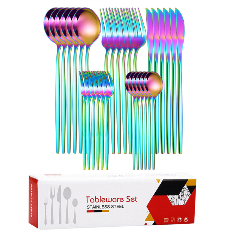 Tarpvalstybinis tiekimas, ryški Portugalija, 30 dalių nerūdijančio plieno stalo įrankiai, peilis, šakutė, šaukštas, šakutė vaisiams, šakutė desertui, šakutė arbatai