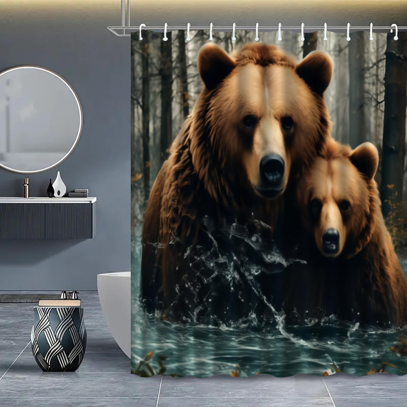 Metsakaru teemaline dušikardin Digitaalne vannitoakardin Duši veekindel vaheseinakardin Vannitoa veekardin Dušikardin