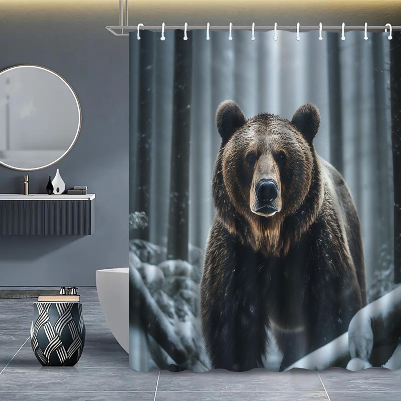 Metsakaru teemaline dušikardin Digitaalne vannitoakardin Duši veekindel vaheseinakardin Vannitoa veekardin Dušikardin