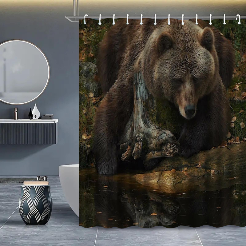 Metsakaru teemaline dušikardin Digitaalne vannitoakardin Duši veekindel vaheseinakardin Vannitoa veekardin Dušikardin