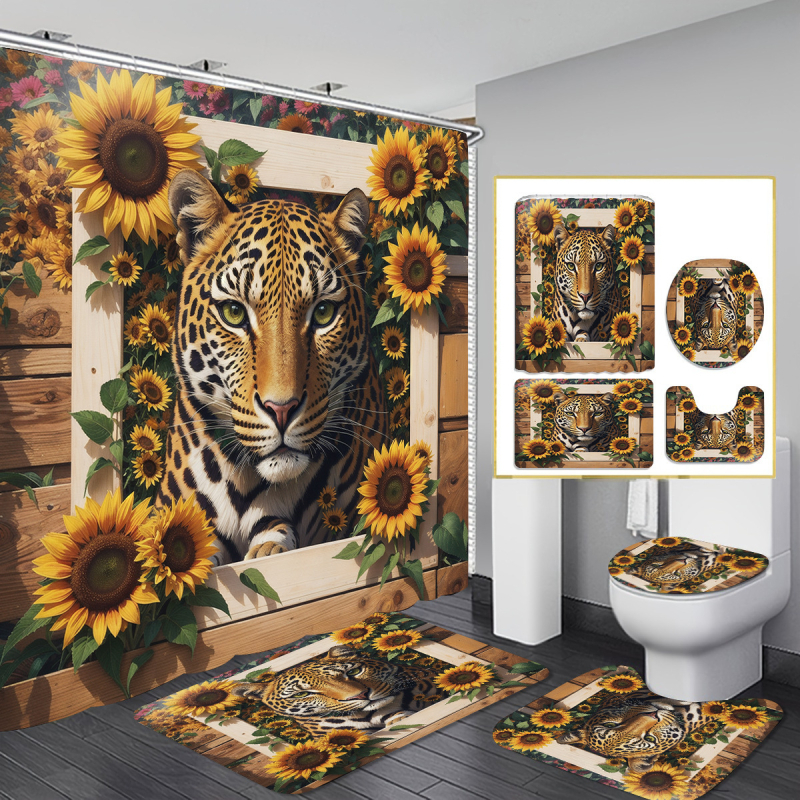 Allikastootjate piiriülene dušikardina neljaosaline komplekt perforeerimata vaheseinakardinast digitaaltrükiga vannitoakleit