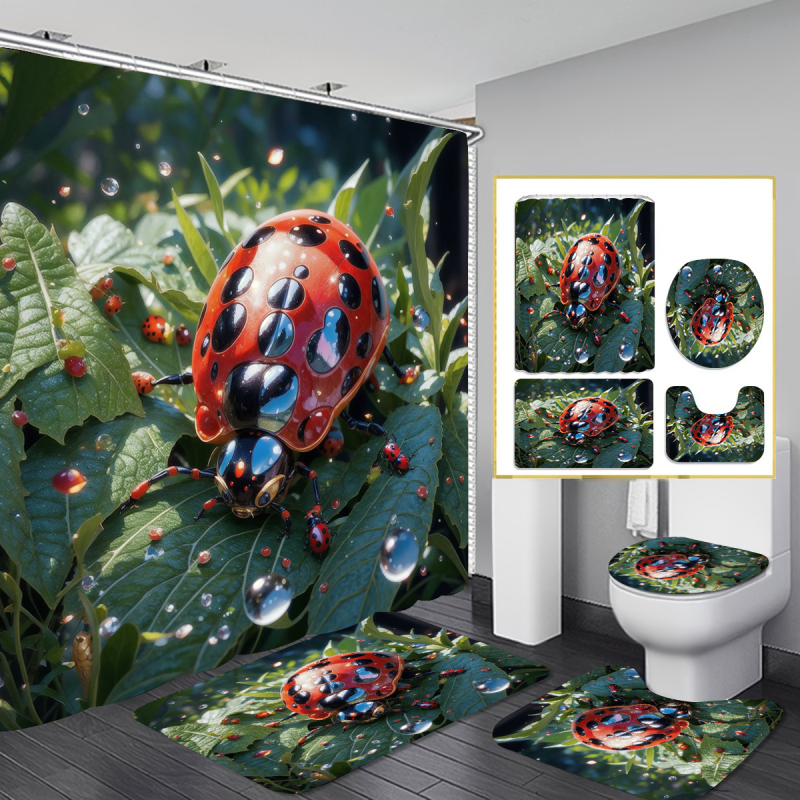 Allikastootjate piiriülene dušikardina neljaosaline komplekt perforeerimata vaheseinakardinast digitaaltrükiga vannitoakleit