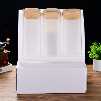 Τετράγωνο βάζο αποθήκευσης 12 τεμαχίων με καπάκι από μπαμπού, σφραγισμένο βάζο από μαργαριτάρι, ανθεκτικό στη θερμότητα σε βοριοπυριτικό, χονδρικής