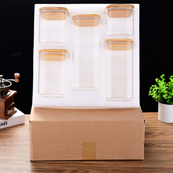 Τετράγωνο βάζο αποθήκευσης 12 τεμαχίων με καπάκι από μπαμπού, σφραγισμένο βάζο από μαργαριτάρι, ανθεκτικό στη θερμότητα σε βοριοπυριτικό, χονδρικής