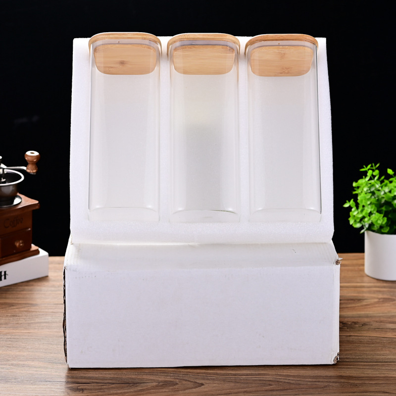 Cezhraničná bambusová veko 12-dielna štvorcová skladovacia nádoba s perlovým bavlneným oblekom, uzavretá nádoba s vysokým borosilikátovým tepelne odolným úložným džbánom, veľkoobchod