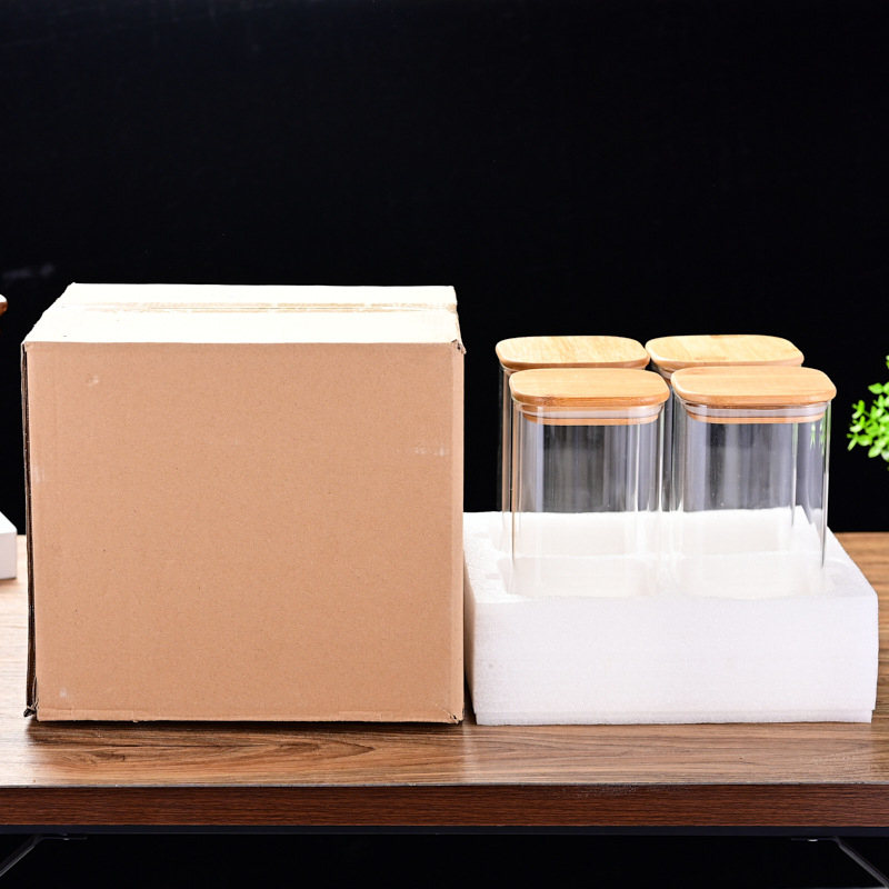 Cezhraničná bambusová veko 12-dielna štvorcová skladovacia nádoba s perlovým bavlneným oblekom, uzavretá nádoba s vysokým borosilikátovým tepelne odolným úložným džbánom, veľkoobchod