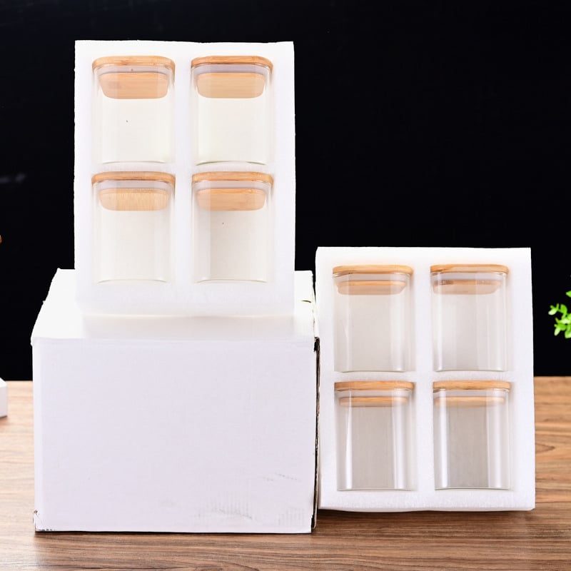 Cezhraničná bambusová veko 12-dielna štvorcová skladovacia nádoba s perlovým bavlneným oblekom, uzavretá nádoba s vysokým borosilikátovým tepelne odolným úložným džbánom, veľkoobchod