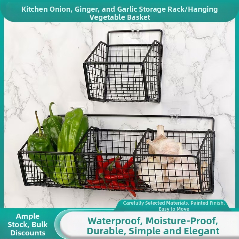 Кошница за съхранение на джинджифил и чесън, висяща кошница за кухня, джинджифил и чесън, стенен монтаж на кошница за съхранение, кутия за кухненски принадлежности