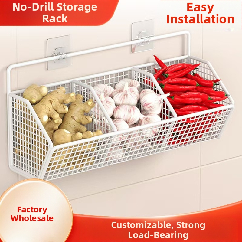 Кошница за съхранение на джинджифил и чесън, висяща кошница за кухня, джинджифил и чесън, стенен монтаж на кошница за съхранение, кутия за кухненски принадлежности