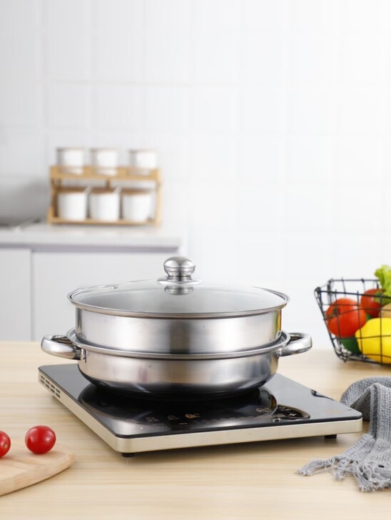 Gamyklinis tiesioginis indukcinis viryklės garintuvas buitiniam nerūdijančio plieno sriubos puodui, skirtam dujinės sriubos karštam puodui, dvigubo sluoksnio dovanų garintuvas