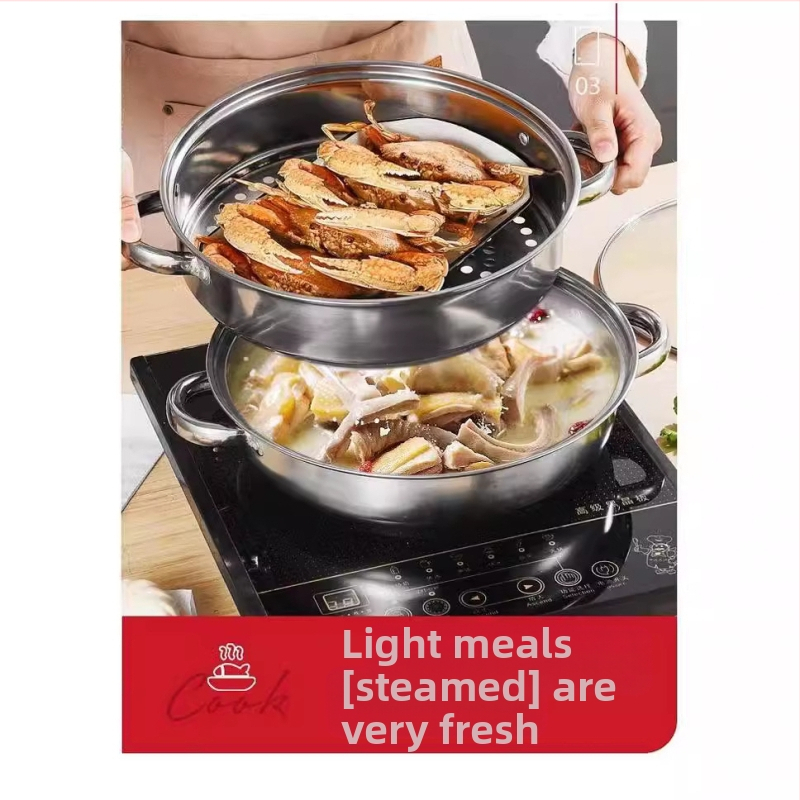 Фабрична директна индукционна готварска печка на пара, домакинска тенджера за супа от неръждаема стомана за газова супа, гореща тенджера с двоен слой, подаръчна пара