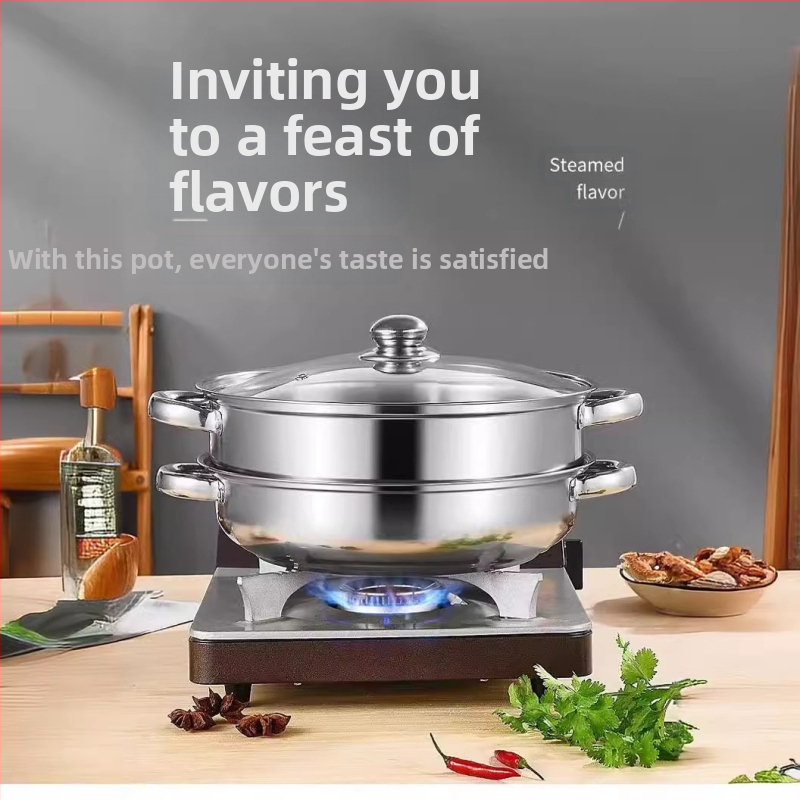 Фабрична директна индукционна готварска печка на пара, домакинска тенджера за супа от неръждаема стомана за газова супа, гореща тенджера с двоен слой, подаръчна пара
