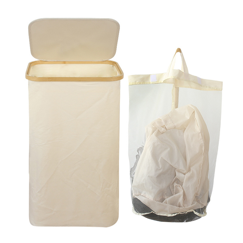 Tarpvalstybinis nešvarių drabužių krepšys miegamajam su vidiniu krepšiu ir dangčiu, sulankstomas bambuko ir medžio nešvarių drabužių laikymo krepšys vonios kambariui, didelis nešvarių drabužių krepšys