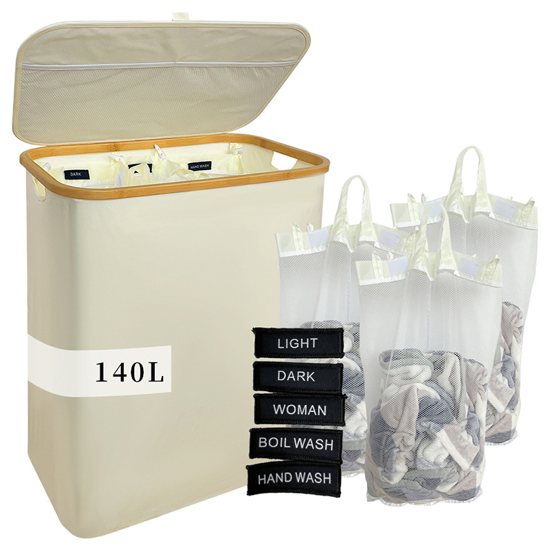 Tarpvalstybinis nešvarių drabužių krepšys miegamajam su vidiniu krepšiu ir dangčiu, sulankstomas bambuko ir medžio nešvarių drabužių laikymo krepšys vonios kambariui, didelis nešvarių drabužių krepšys