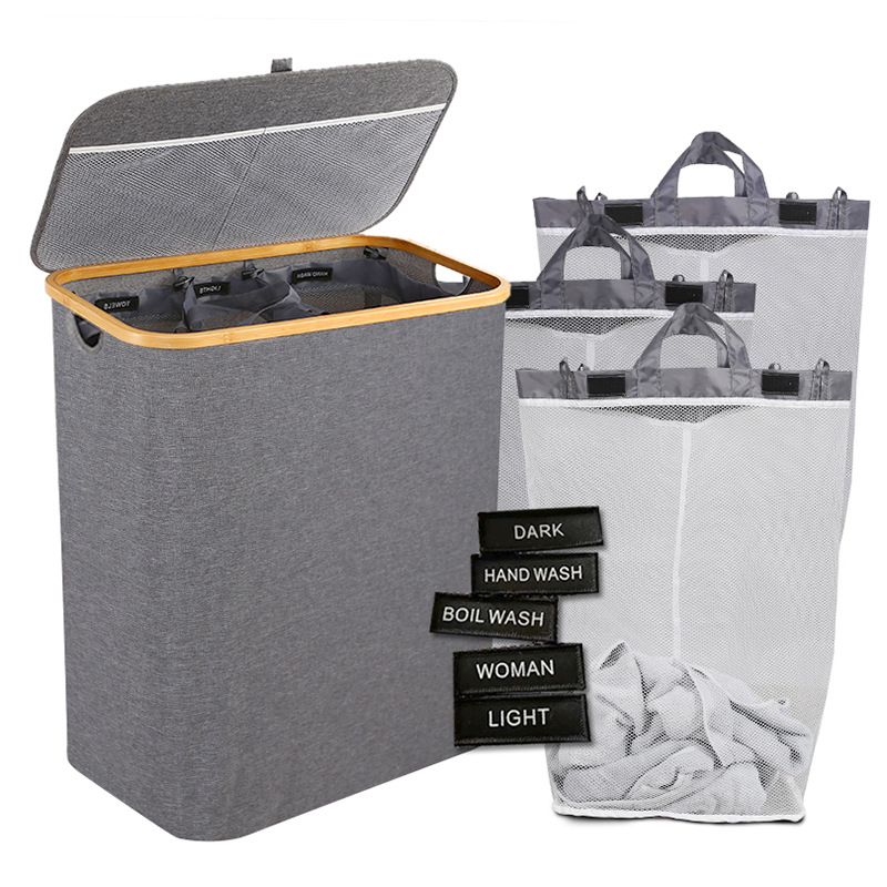 Tarpvalstybinis nešvarių drabužių krepšys miegamajam su vidiniu krepšiu ir dangčiu, sulankstomas bambuko ir medžio nešvarių drabužių laikymo krepšys vonios kambariui, didelis nešvarių drabužių krepšys