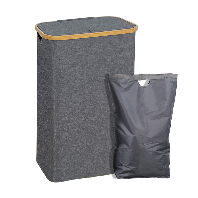 Tarpvalstybinis nešvarių drabužių krepšys miegamajam su vidiniu krepšiu ir dangčiu, sulankstomas bambuko ir medžio nešvarių drabužių laikymo krepšys vonios kambariui, didelis nešvarių drabužių krepšys