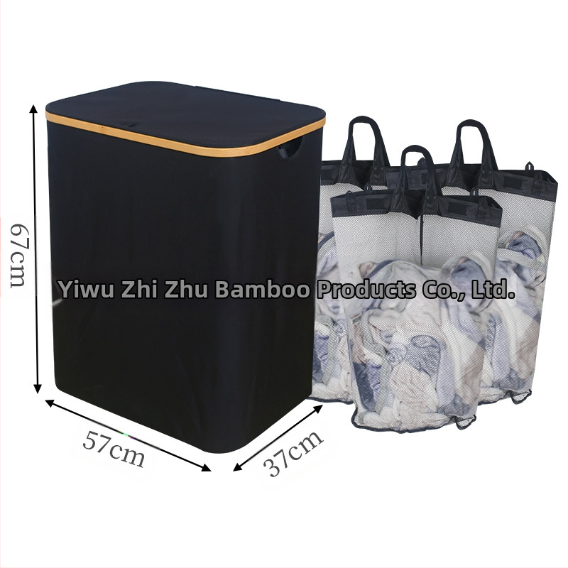 Tarpvalstybinis nešvarių drabužių krepšys miegamajam su vidiniu krepšiu ir dangčiu, sulankstomas bambuko ir medžio nešvarių drabužių laikymo krepšys vonios kambariui, didelis nešvarių drabužių krepšys