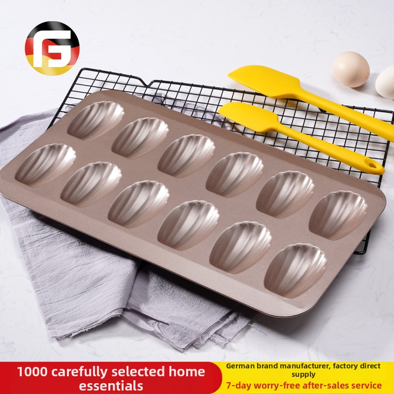 Paksendatud küpsetusplaat, mittenakkuva kattega koorikuga koogivorm 12 kuldse madeleine-vormiga, küpsise küpsetusvorm