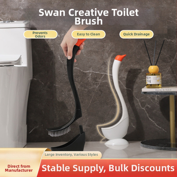 Plastikinis gulbės formos tualetinis šepetys, silikoninis buitinis tualetinis šepetys be nukritimo kampo, vonios kambario ilgarankis tualeto valymo šepetys