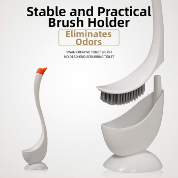 Plastikinis gulbės formos tualetinis šepetys, silikoninis buitinis tualetinis šepetys be nukritimo kampo, vonios kambario ilgarankis tualeto valymo šepetys