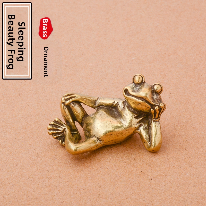 Gryno žalvario nelaimingas miegančios varlės namams, maža dekoracija biurui, darbalaukio varlė, arbata, augintinių dekoravimo rankenos žaislas