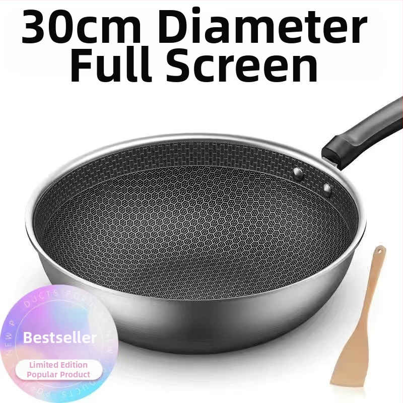 Vokiška nerūdijančio plieno „Wok“ keptuvė su nelimpančia danga, be dūmų, indukcinė viryklė, dujinė „Universal Wok XH“