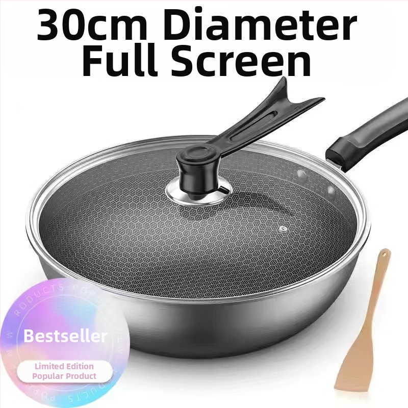 Vokiška nerūdijančio plieno „Wok“ keptuvė su nelimpančia danga, be dūmų, indukcinė viryklė, dujinė „Universal Wok XH“