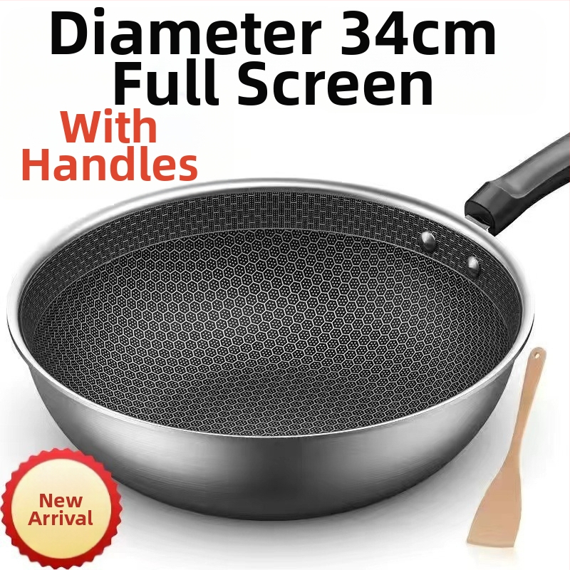 Vokiška nerūdijančio plieno „Wok“ keptuvė su nelimpančia danga, be dūmų, indukcinė viryklė, dujinė „Universal Wok XH“