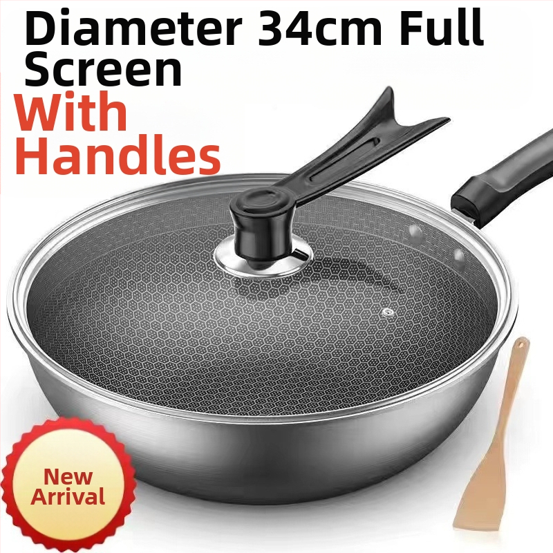 Vokiška nerūdijančio plieno „Wok“ keptuvė su nelimpančia danga, be dūmų, indukcinė viryklė, dujinė „Universal Wok XH“