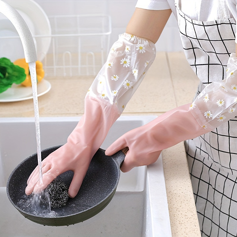 Radoši želejas krāsas virtuves tīrīšanas cimdi, plastmasas jostas, garie cimdi, trauku mazgāšana, drēbju mazgāšana, ūdensnecaurlaidīgi lateksa cimdi