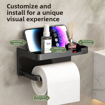 Tarpvalstybinis vonios kambario tualetinio popieriaus ritinėlio laikiklis, sustorintas tamsiai pilkas laikiklis be perforatoriaus, tualetinis vonios kambario popierinių rankšluosčių laikiklis, mobiliojo telefono laikymo lentynėlė