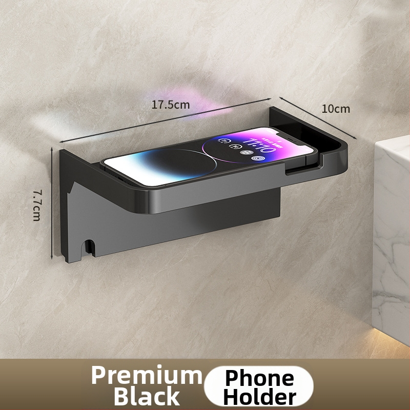 Tarpvalstybinis vonios kambario tualetinio popieriaus ritinėlio laikiklis, sustorintas tamsiai pilkas laikiklis be perforatoriaus, tualetinis vonios kambario popierinių rankšluosčių laikiklis, mobiliojo telefono laikymo lentynėlė