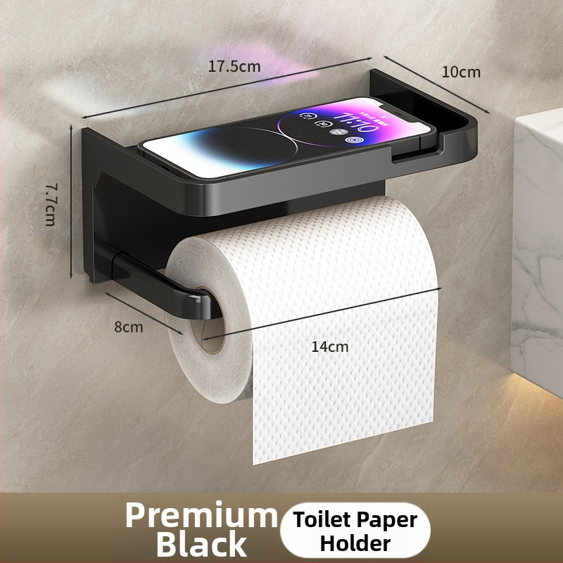 Tarpvalstybinis vonios kambario tualetinio popieriaus ritinėlio laikiklis, sustorintas tamsiai pilkas laikiklis be perforatoriaus, tualetinis vonios kambario popierinių rankšluosčių laikiklis, mobiliojo telefono laikymo lentynėlė