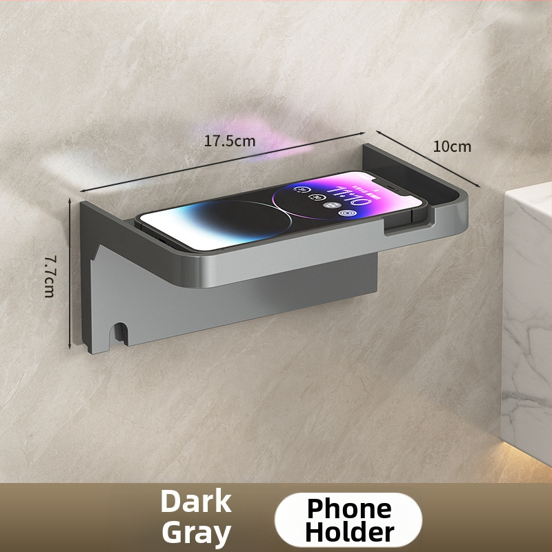 Tarpvalstybinis vonios kambario tualetinio popieriaus ritinėlio laikiklis, sustorintas tamsiai pilkas laikiklis be perforatoriaus, tualetinis vonios kambario popierinių rankšluosčių laikiklis, mobiliojo telefono laikymo lentynėlė