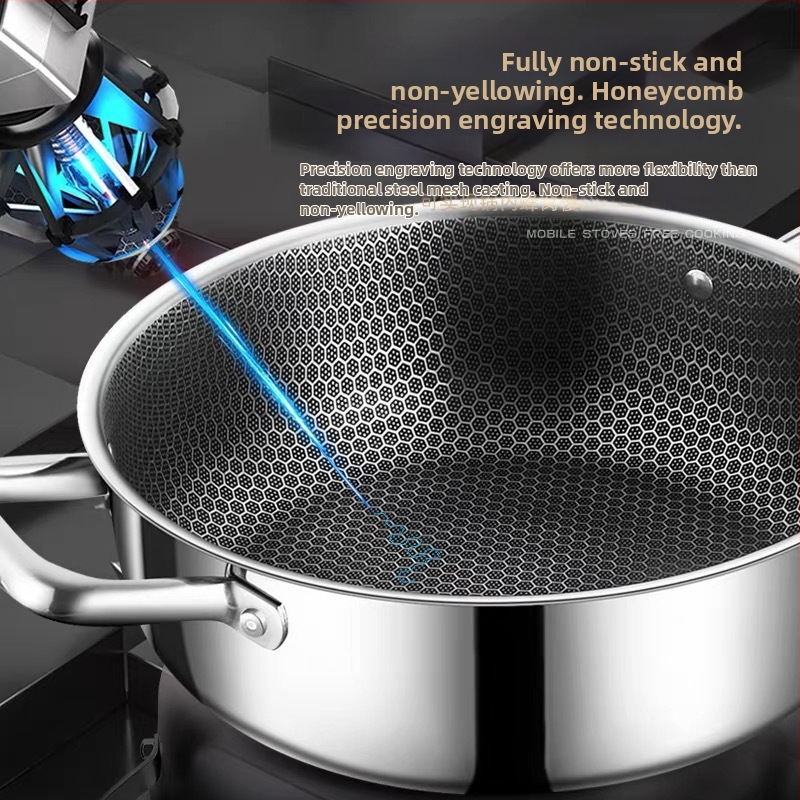 Универсална японска тенджера за супа с незалепващо покритие от неръждаема стомана, газова печка с индукционна печка и пчелна пита, многофункционална, с двойни уши