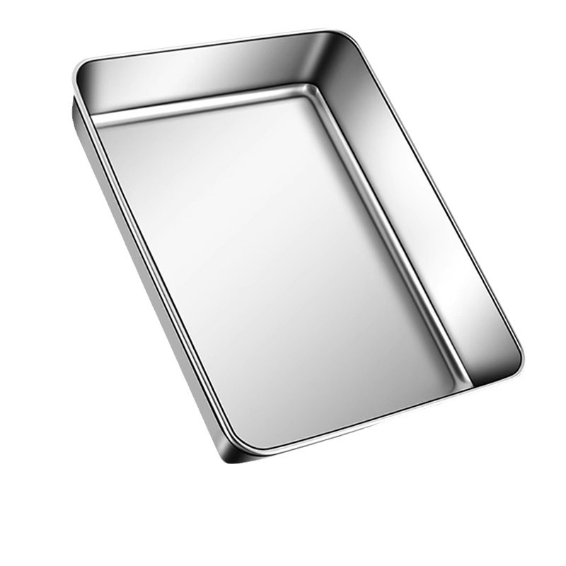 Nerūdijančio plieno kvadratinė plokščia stačiakampė dėžutė su dangčiu, tiramisu padėklas, gilus indų dubuo