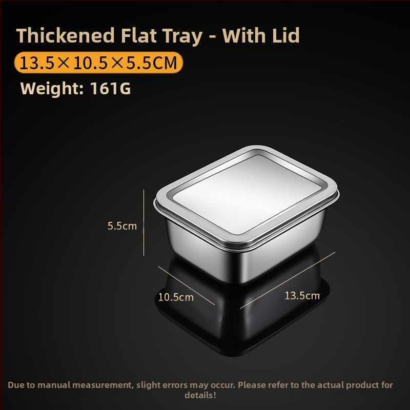 Nerūdijančio plieno kvadratinė plokščia stačiakampė dėžutė su dangčiu, tiramisu padėklas, gilus indų dubuo