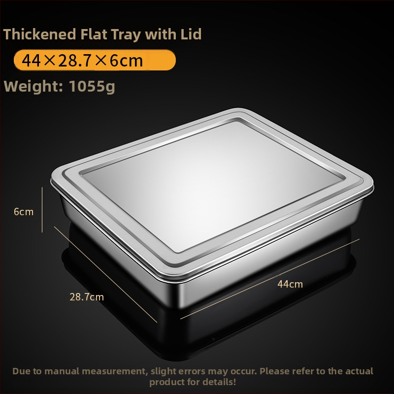 Nerūdijančio plieno kvadratinė plokščia stačiakampė dėžutė su dangčiu, tiramisu padėklas, gilus indų dubuo