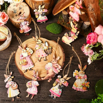 Нови великденски сладки дървени декорации за зайче, подходящи за дома и градината, украса за парти, висящи орнаменти.