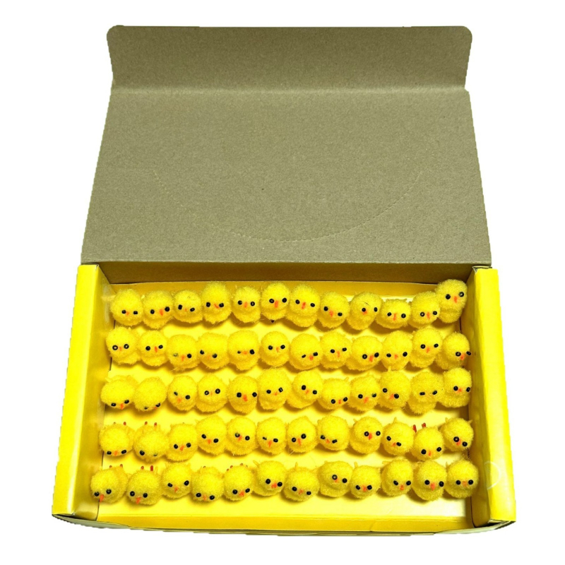 na sklade Veľkonočné kuriatka 72 kusov, výška cca 3,0 cm, žlté vatové tampóny, veľkonočné zamatové kuriatko, veľkonočná dekorácia