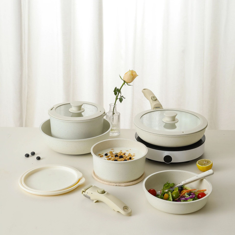 Διασυνοριακό οικιακό αποσπώμενο χερούλι Wok επίπεδη κατσαρόλα αντικολλητικό τηγάνι καρότο σετ κατσαρόλας Potts μαγειρικά σκεύη