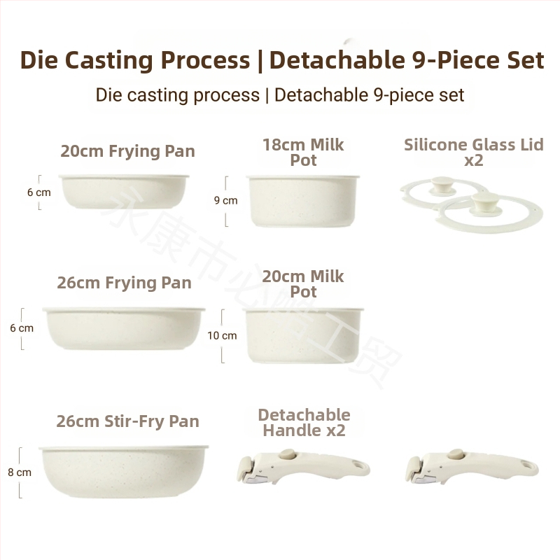Διασυνοριακό οικιακό αποσπώμενο χερούλι Wok επίπεδη κατσαρόλα αντικολλητικό τηγάνι καρότο σετ κατσαρόλας Potts μαγειρικά σκεύη