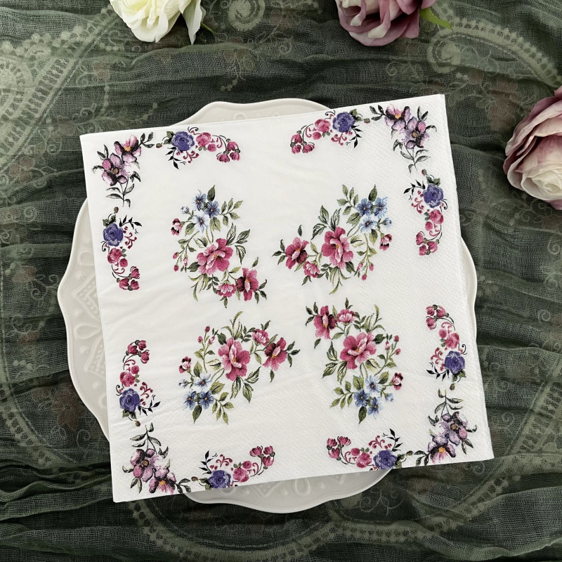 Трансгранична Temu Ретро Розово Лилаво Флорално Салфетка Западен Ресторант Кафе Хотел Хартиена Кърпа Цветна Салфетка