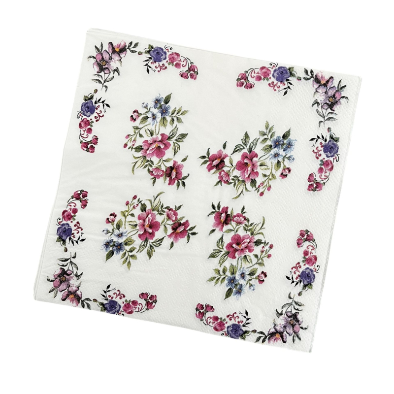 Трансгранична Temu Ретро Розово Лилаво Флорално Салфетка Западен Ресторант Кафе Хотел Хартиена Кърпа Цветна Салфетка