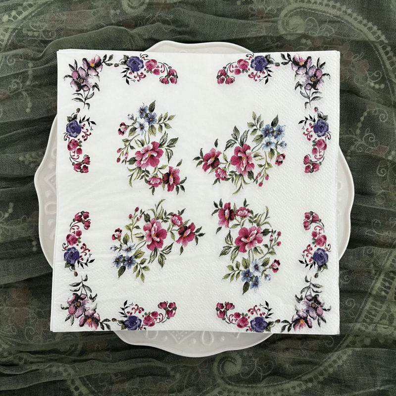 Трансгранична Temu Ретро Розово Лилаво Флорално Салфетка Западен Ресторант Кафе Хотел Хартиена Кърпа Цветна Салфетка