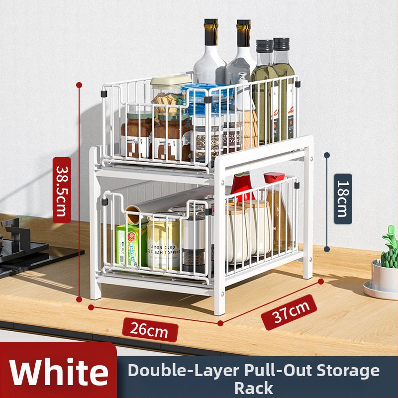 Maža virtuvės lentynėlė su tarpeliu, siaura, dvigubo sluoksnio, ištraukiama apatinė kriauklės spintelė, prieskonių laikymo lentynėlė